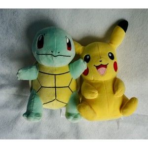 Pokemon Plushed Stuffed Animals - Lot Of 2 Pikachu and Squirtle